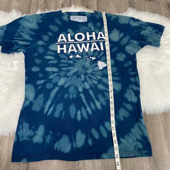Upcycled Custom Aloha Hawaii Blue Bleach Reverse Tie Dye Tee - Picture 6 of 6